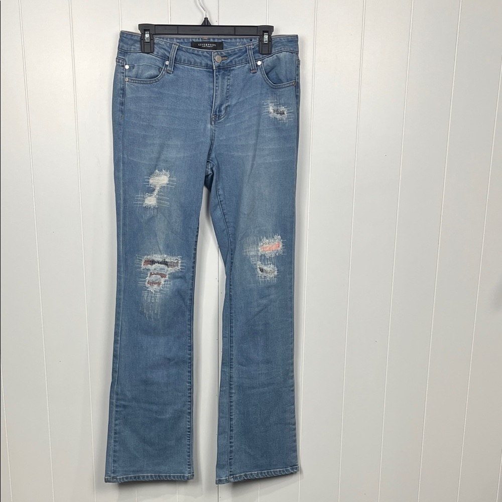 Liverpool Womens Isabell Jeans 8/29 Lightwash Skinny Bootcut Distressed Patches
